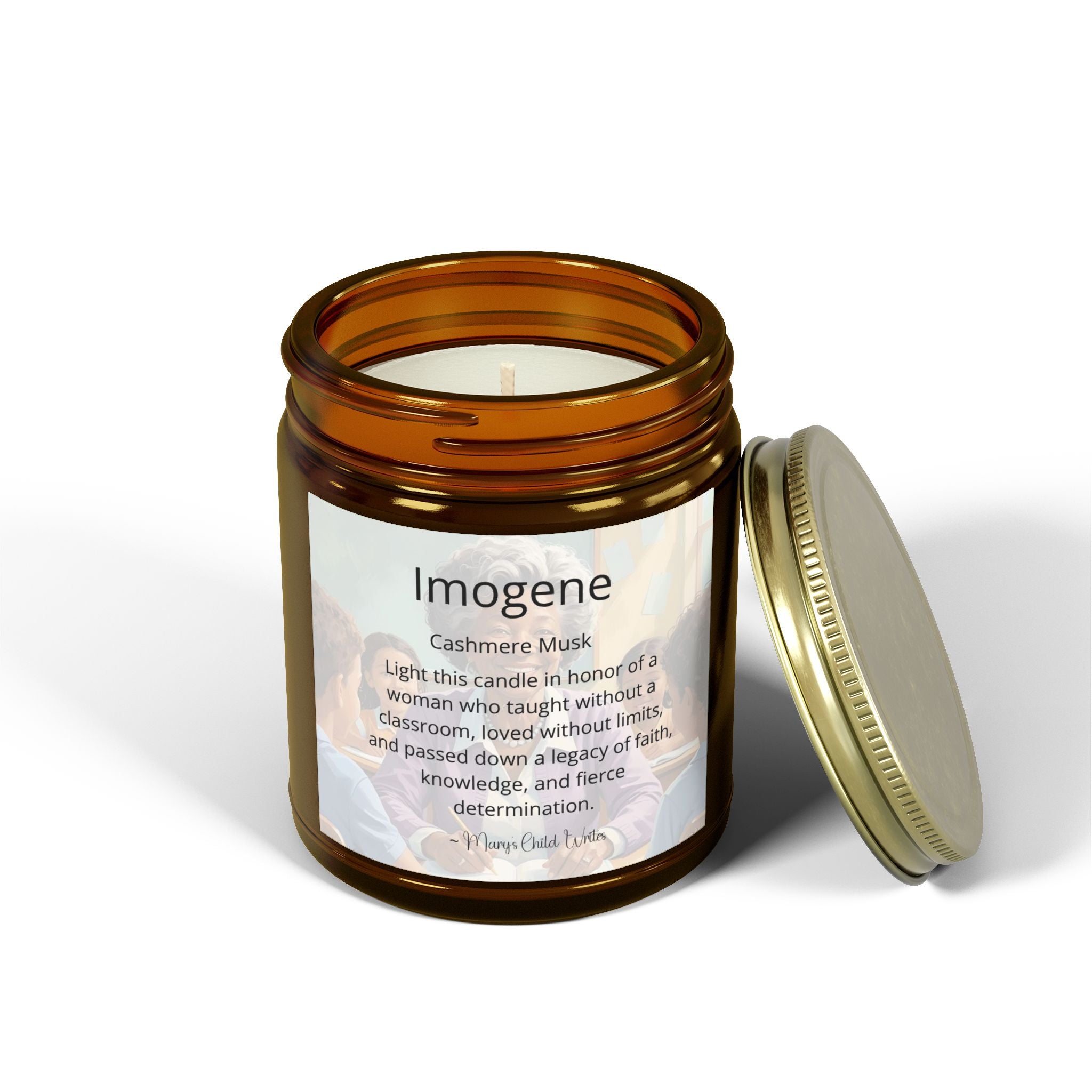 Imogene - 9oz Cashmere Musk Scented Candle l Remembrance and Honor Candle by Mary's Child Writes