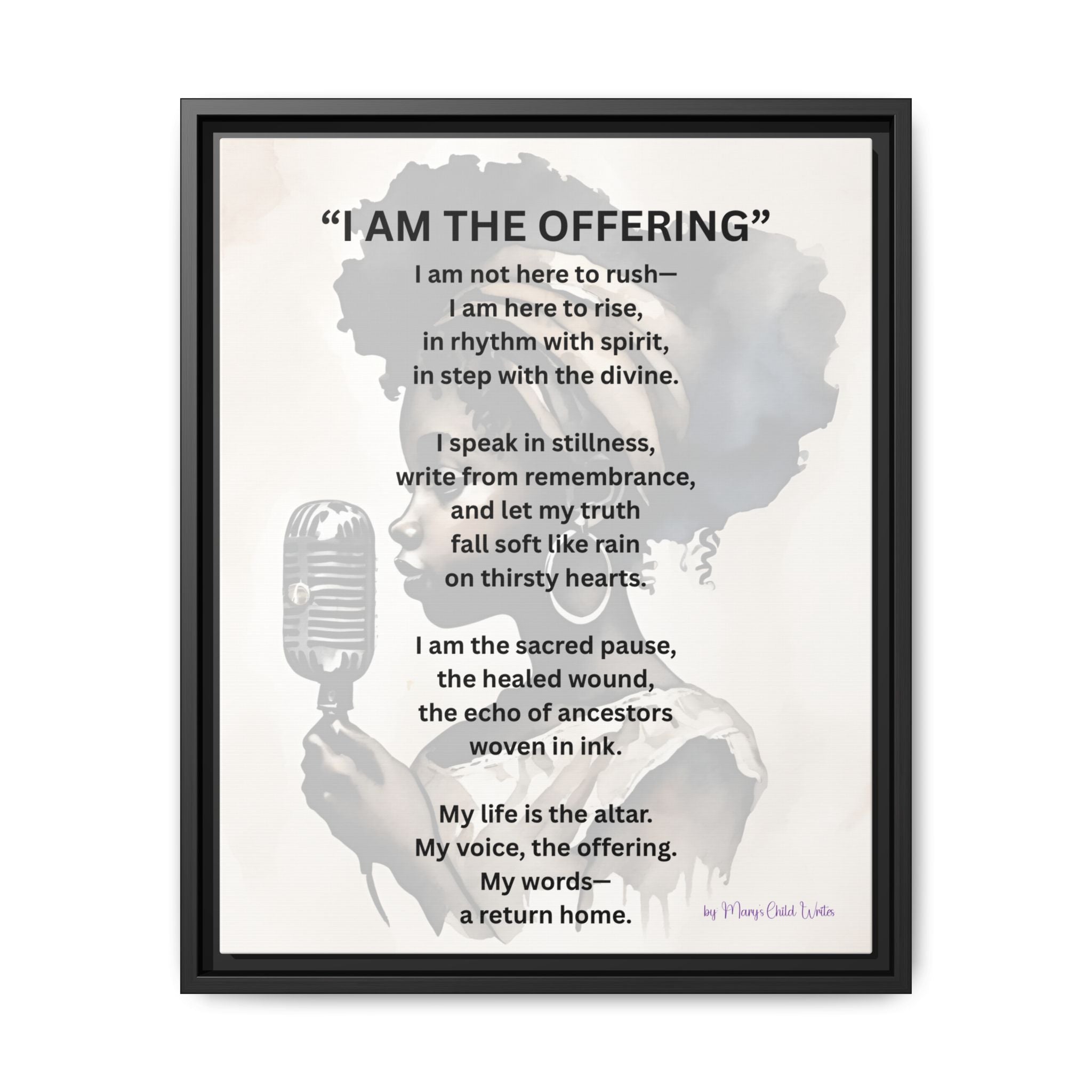 “I Am the Offering” – Framed Poetry Canvas by Mary’s Child Writes (16x20)