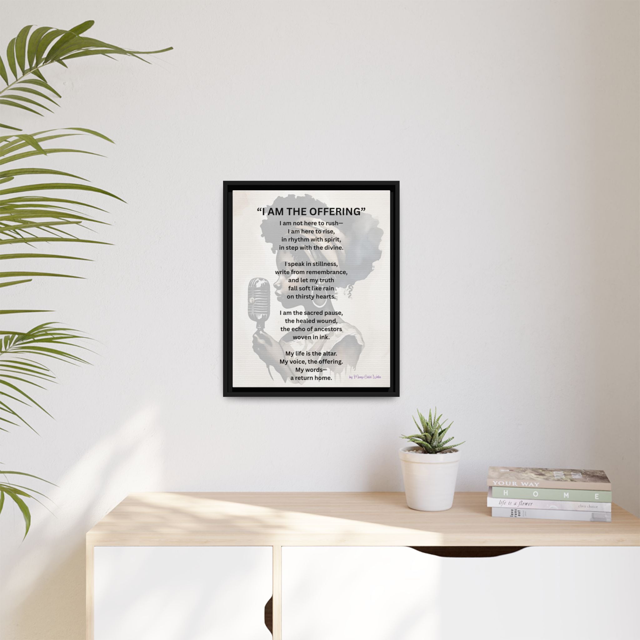 “I Am the Offering” – Framed Poetry Canvas by Mary’s Child Writes (16x20)