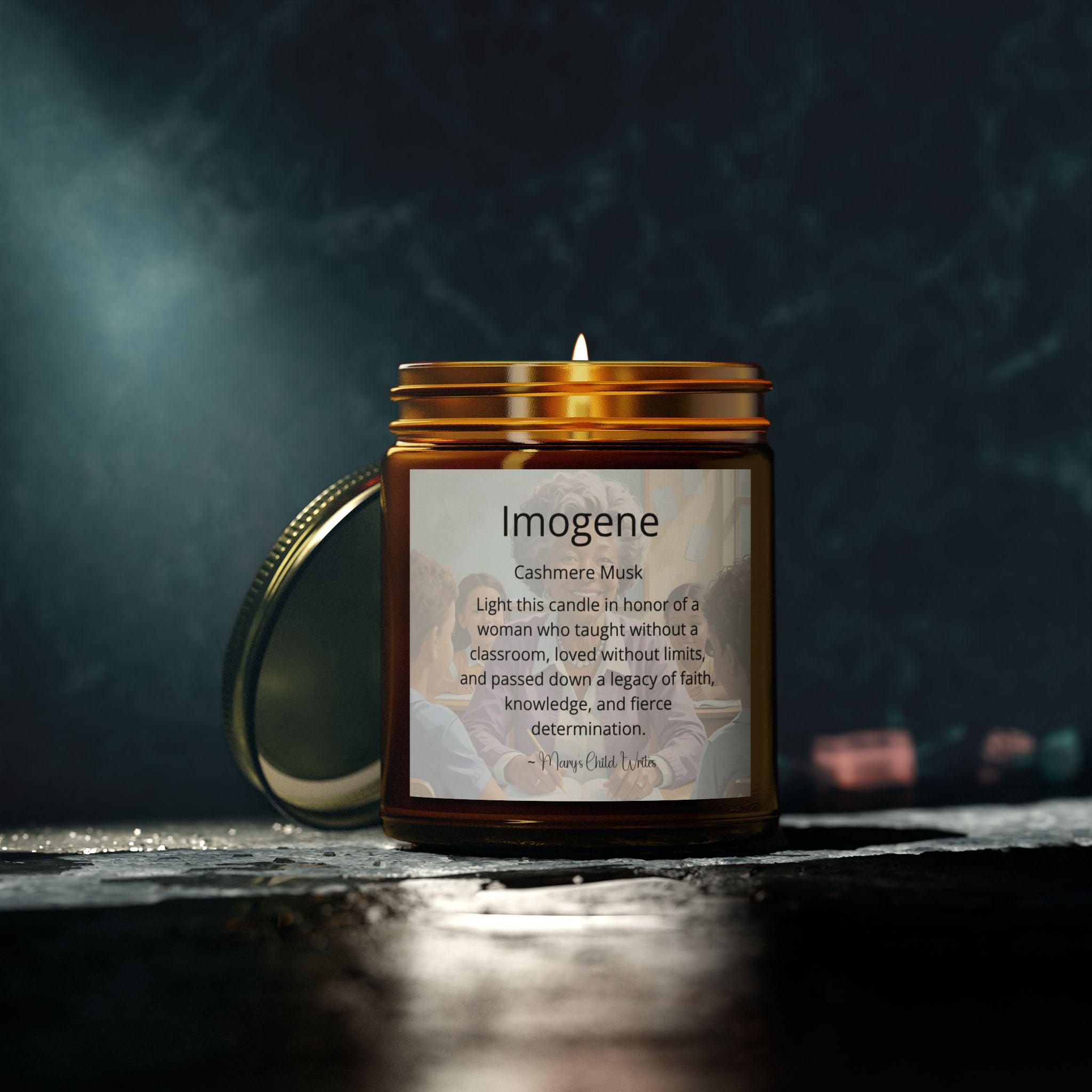 Imogene - 9oz Cashmere Musk Scented Candle l Remembrance and Honor Candle by Mary's Child Writes