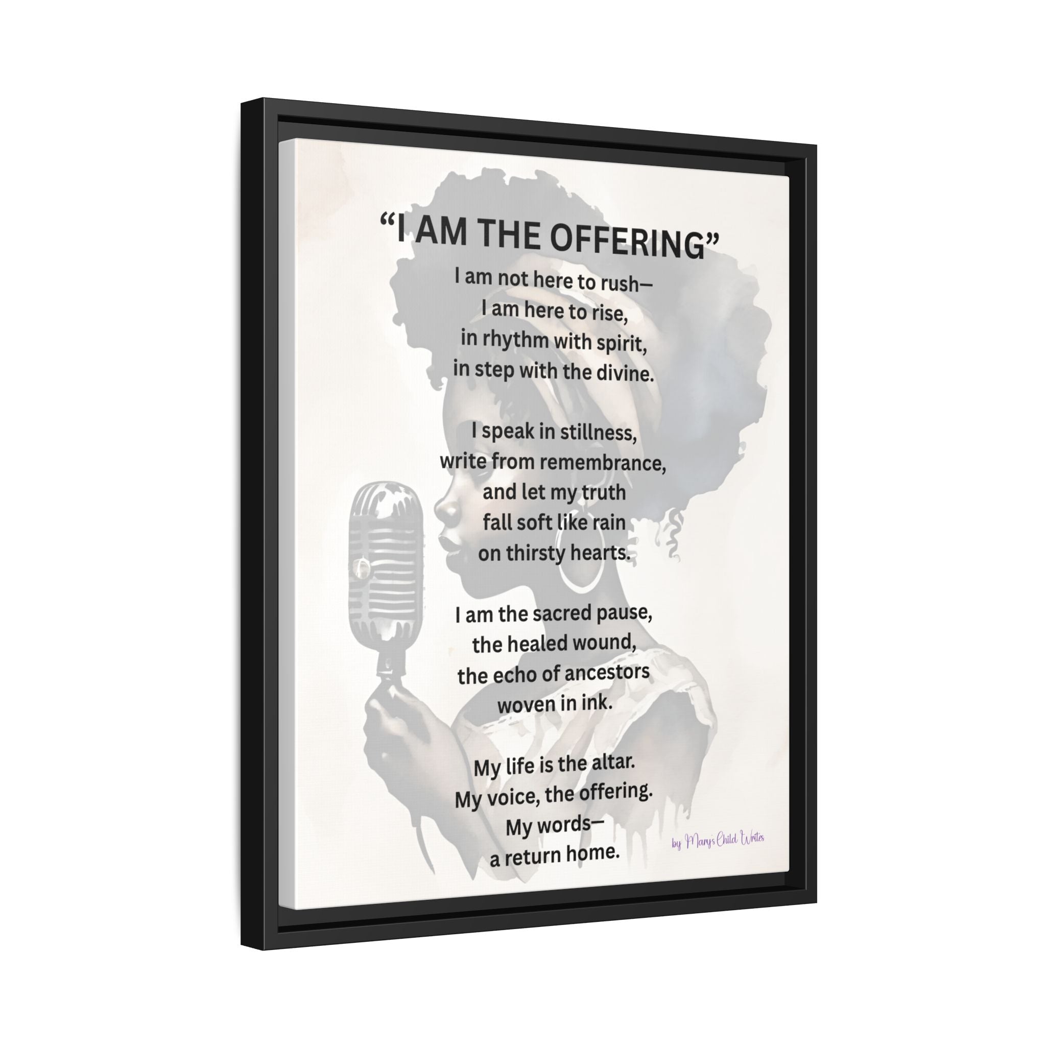 “I Am the Offering” – Framed Poetry Canvas by Mary’s Child Writes (16x20)